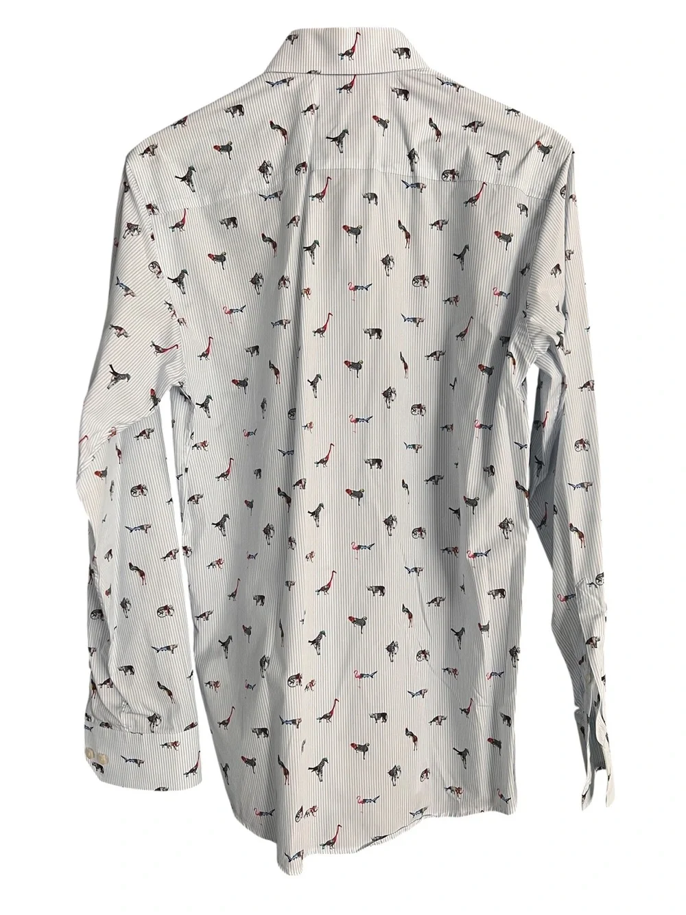 Eton White Shirt with Blue Pinstripes and Multicolor Animal & Bird Motifs